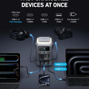 Anker SOLIX C300 DC Power Bank Station, Outdoor 288Wh Portable Power Station, LiFePO4 Battery, 300W Solar Generator, for Camping, Traveling, and Emergencies (No Wall Charger Included) view 3