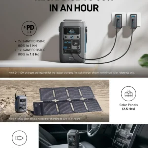 Anker SOLIX C300 DC Power Bank Station, Outdoor 288Wh Portable Power Station, LiFePO4 Battery, 300W Solar Generator, for Camping, Traveling, and Emergencies (No Wall Charger Included) view 4