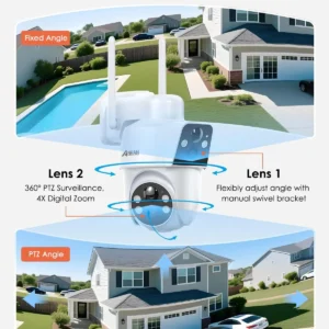 ANRAN 2 Pack Dual-Lens Solar Security Camera Wireless Outdoor - 3MP Fixed Wide-Angle + PTZ 360° View, Home Security Camera with Color Night Vision, 2-Way Talk, PIR Motion Detection, 100% Wire-Free view 2