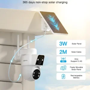 ANRAN 2 Pack Dual-Lens Solar Security Camera Wireless Outdoor - 3MP Fixed Wide-Angle + PTZ 360° View, Home Security Camera with Color Night Vision, 2-Way Talk, PIR Motion Detection, 100% Wire-Free view 4