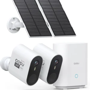 aosu 3K/5MP Security Cameras Outdoor Wireless Home Surveillance System, Solar Powered, 166° Ultra-Wide-Angle, HD Color Night Vision, Spotlight & Siren Alarm, Motion Alert, Easy Setup, 4-Cam-Kit