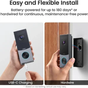 aosu Doorbell Camera Wireless, Local Storage, 5MP Ultra HD, Triple Motion Detection, 2.4/5 GHz WiFi, Built-in 8GB, Rechargeable Battery, Alexa & Google Compatible