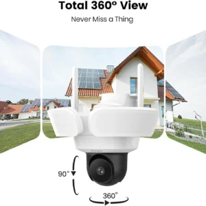 aosu Floodlight Camera Wired, 3K UHD Security Camera Outdoor, 360° Coverage Surveillance, 24/7 Recording, Motion Detection, 2600-Lumen Motion-Activated Floodlight, Color Night Vision