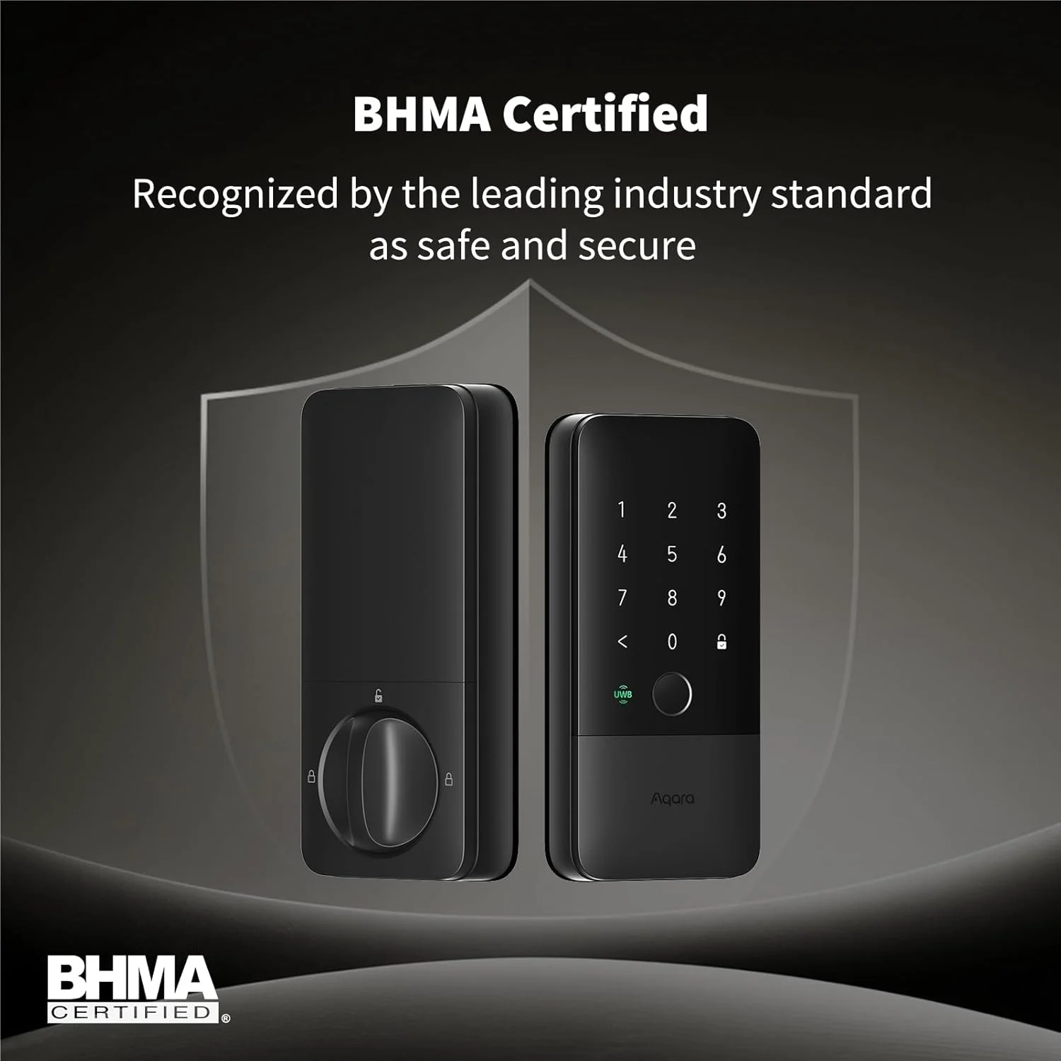 IP65 rating and BHMA certification badge for Aqara UWB Smart Lock U400