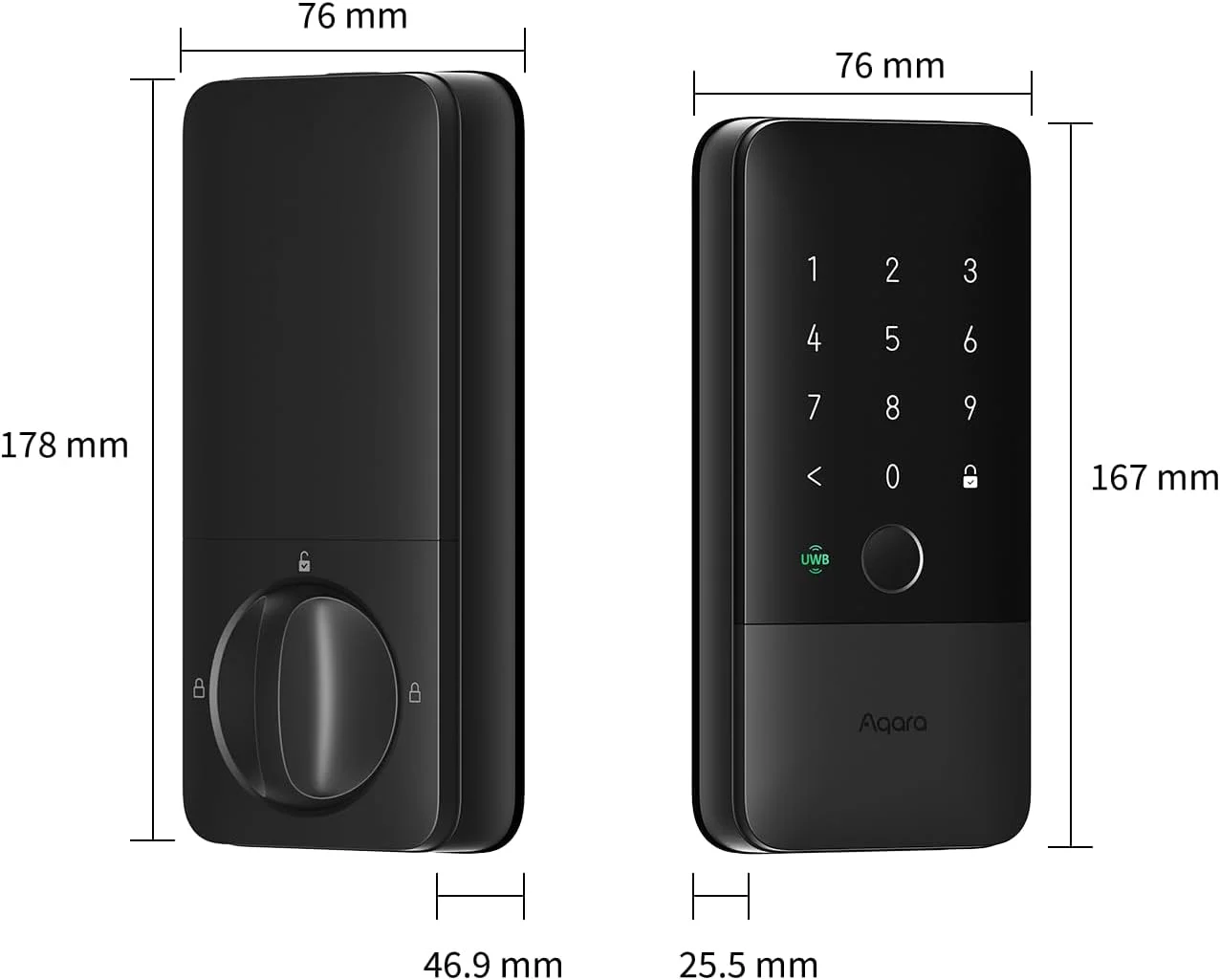 Aqara UWB Smart Lock U400, Matter Over Thread, Apple Home Key, Fingerprint Keyless Entry Deadbolt,Touchscreen Keypad, Rechargeable Battery, Supports HomeKit, Alexa, Google, Home Assistant, Black
