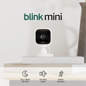 Blink Mini - Compact indoor plug-in smart security camera, 1080p HD video, night vision, motion detection, two-way audio, easy set up, Works with Alexa – 1 camera (White) view 1