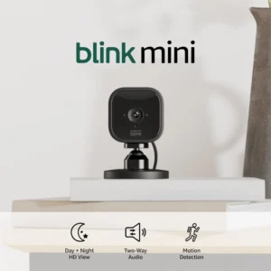 Blink Mini - Compact indoor plug-in smart security camera, 1080p HD video, night vision, motion detection, two-way audio, easy set up, Works with Alexa – 1 camera (White) view 3