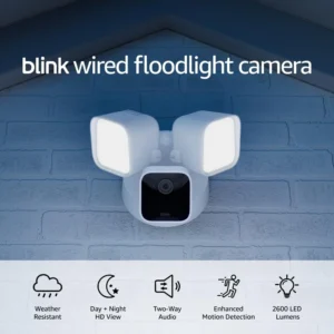 Blink Wired Floodlight Camera, Smart security camera, 2600 lumens, HD live view, enhanced motion detection, built-in siren, Works with Alexa, 1 camera (White) view 1