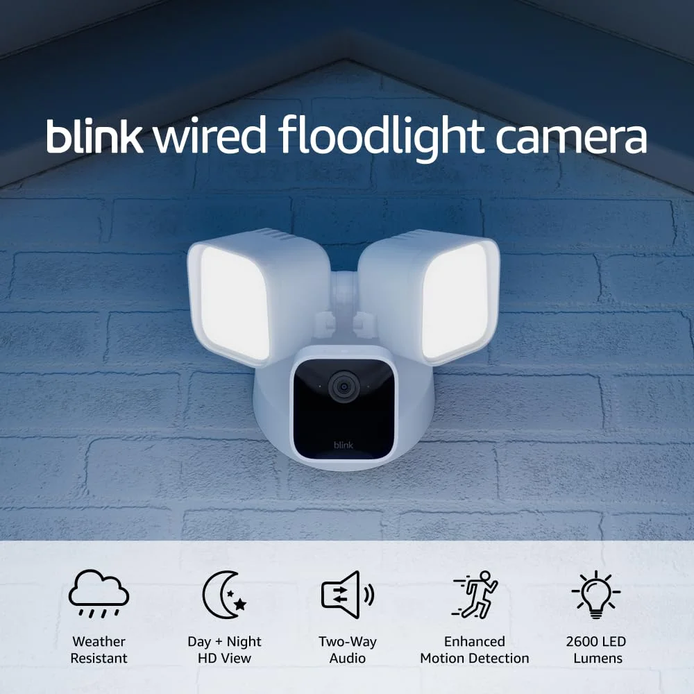 Blink Wired Floodlight Camera illuminating a driveway