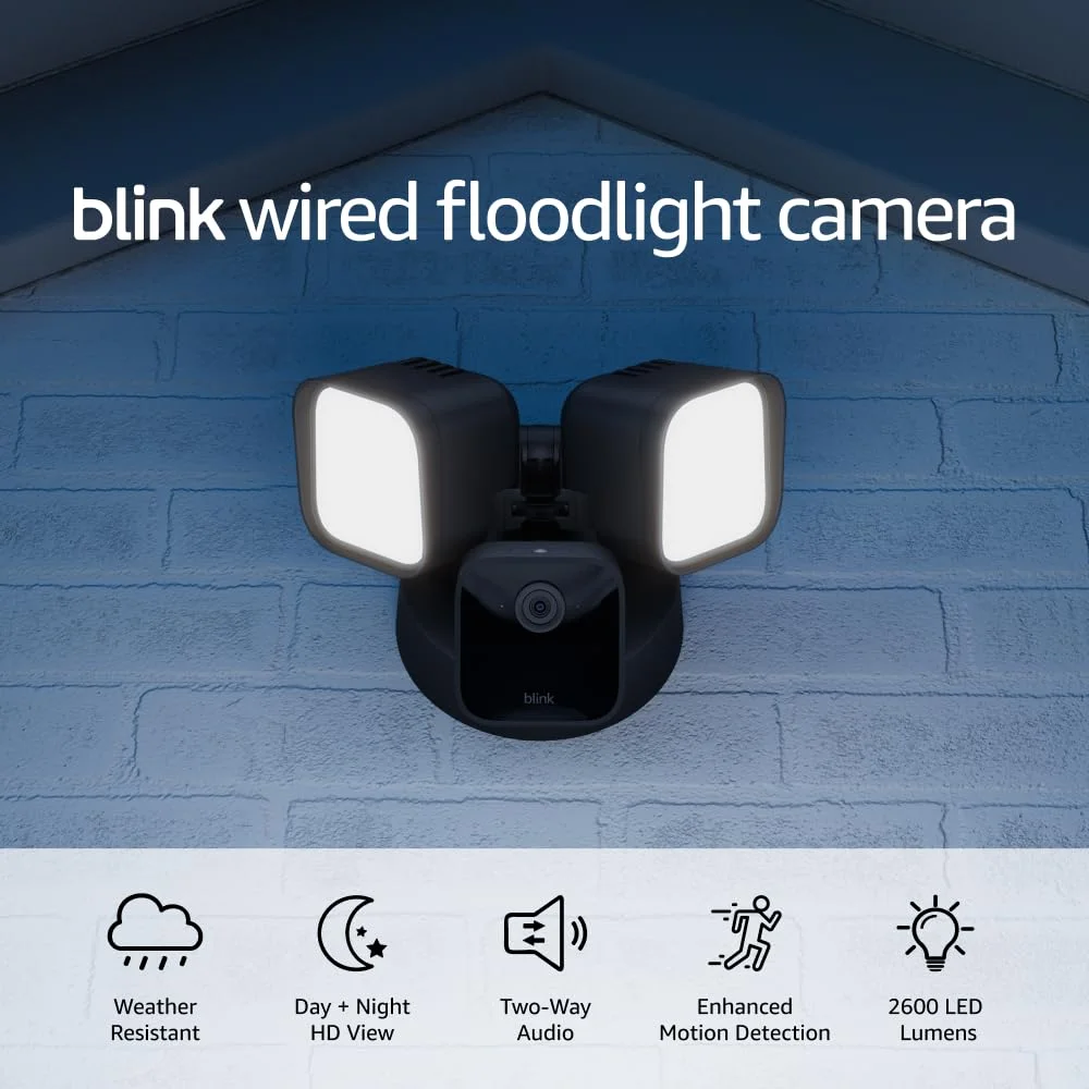 Blink Wired Floodlight Camera mounted on a house wall