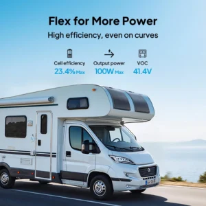 BLUETTI 2 100W Flexible Solar Panels for RVSolar 48V System | 23.4% High Efficiency, 240° Bendable, IP67 Solar Panel for RVs, Camping, Marine, Curved Surfaces view 2