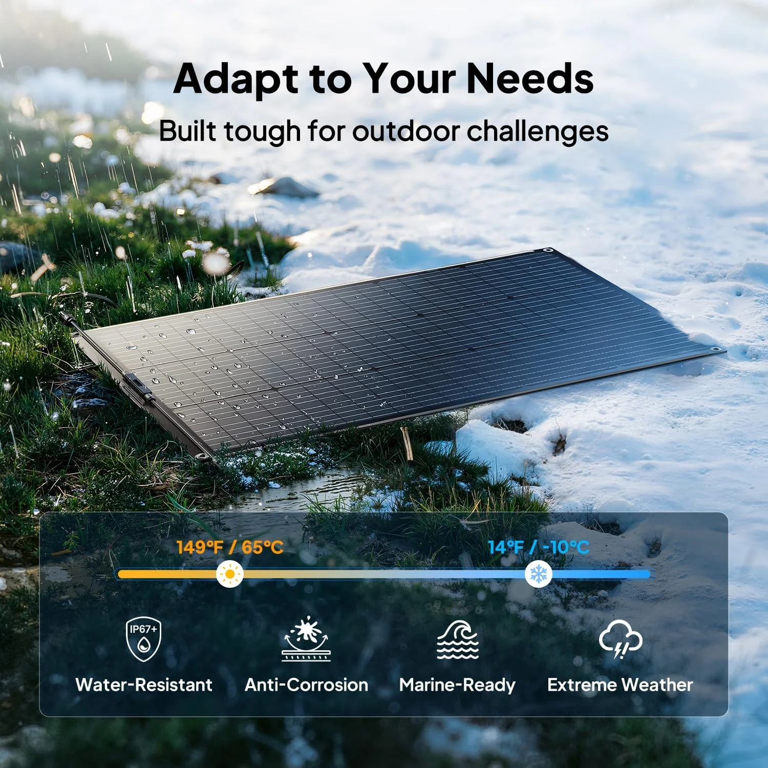 IP67 rated solar panel for marine and camping