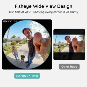 BOIFUN Video Doorbell Camera Wireless, 180° Wide View, 2K HD, No Subscription, AI Human Detection, Head-to-Toe, HDR Night Vision, Two-Way Audio, Battery Powered with Chime, 2.4 GHz Wi-Fi Only view 2