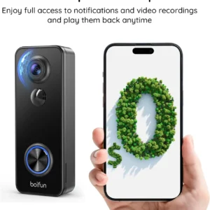 BOIFUN Video Doorbell Camera Wireless, 180° Wide View, 2K HD, No Subscription, AI Human Detection, Head-to-Toe, HDR Night Vision, Two-Way Audio, Battery Powered with Chime, 2.4 GHz Wi-Fi Only view 3