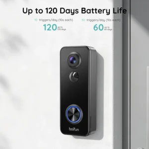BOIFUN Video Doorbell Camera Wireless, 180° Wide View, 2K HD, No Subscription, AI Human Detection, Head-to-Toe, HDR Night Vision, Two-Way Audio, Battery Powered with Chime, 2.4 GHz Wi-Fi Only