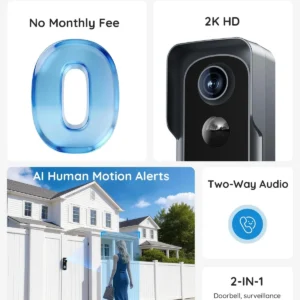 BOIFUN Video Doorbell Camera Wireless – No Subscription Required, 2K HD, 166° Wide View, HDR Night Vision, Motion Alerts, Two‑Way Audio & Battery Video Doorbell with Chime, 2.4 GHz Wi‑Fi Only view 2