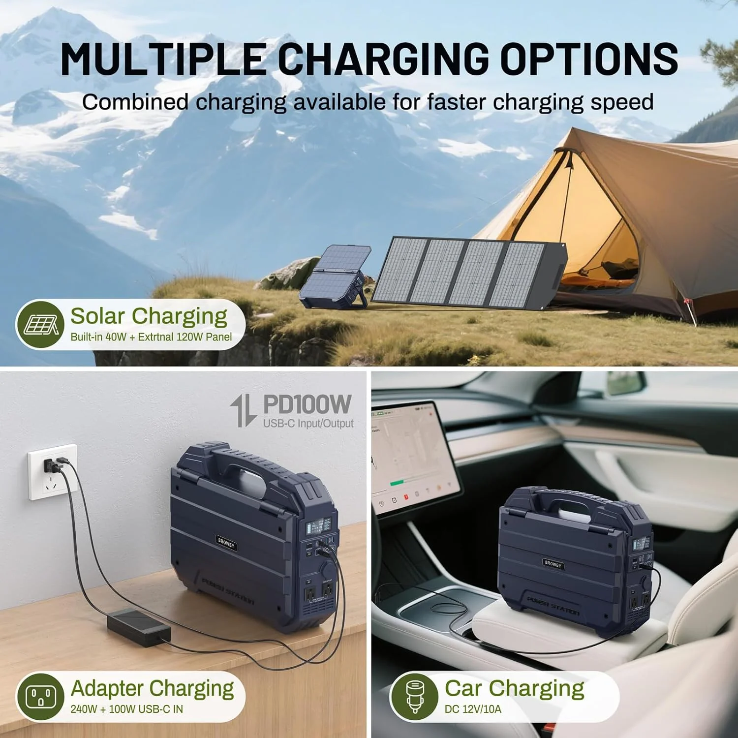 Multiple charging ports including AC and USB-C
