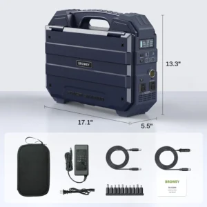 BROWEY 1600W (3200W Peak) Portable Power Station, 1024Wh LiFePO4 Battery with Built-in Solar Panel, 100W USB-C PD, Solar Generator for Camping, RV, Home Backup, Emergency (Dark Blue)
