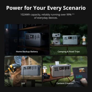 DJI Power 1000 V2 Portable Power Station, 1024Wh LFP Battery, Compact Size, 2600W Stable Output, 0-80% Recharge in 37 Mins, Electric Generator for Home, Camping, RVs, Off-Grid view 6