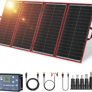 DOKIO 300W Foldable Solar Panel Kit for 12V Batteries & Power Stations, 15.2lb Monocrystalline Charger with PWM Controller, Dual USB, 9.85ft Cable, Folds to 19.3x37.4in for RV Camping view 1