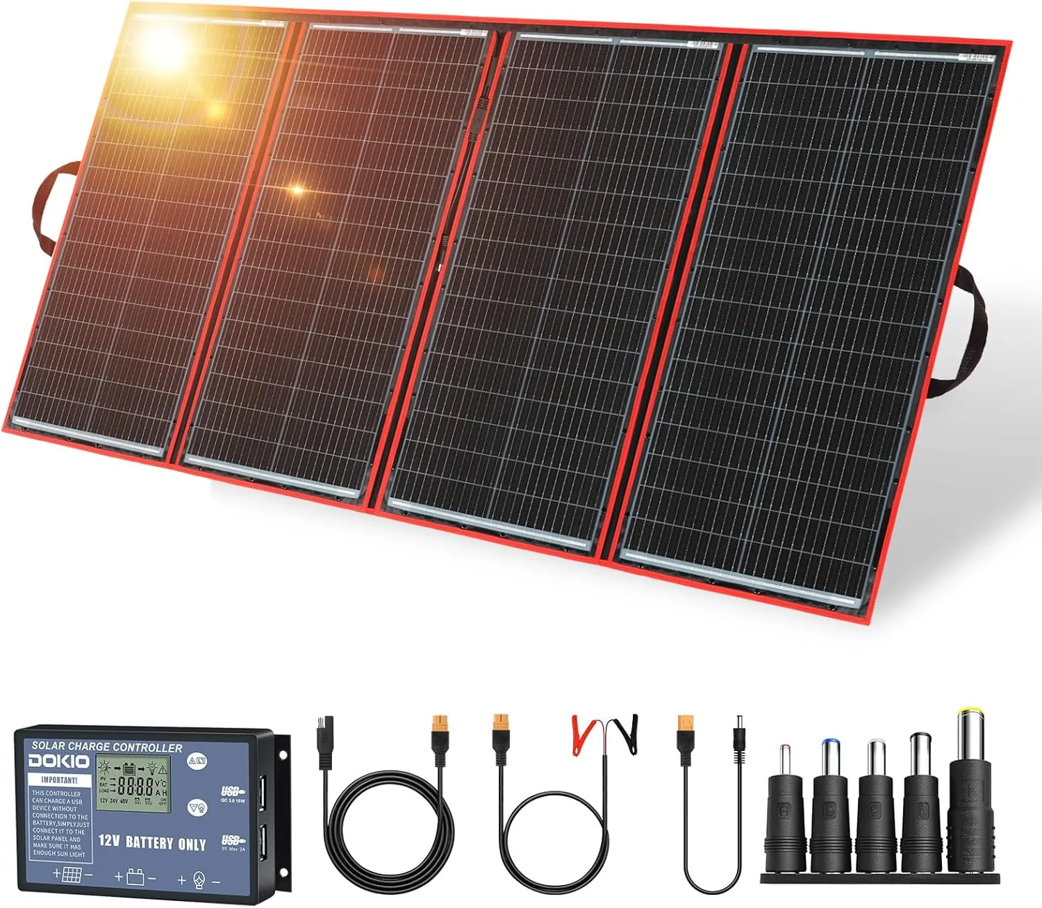 DOKIO 300W Foldable Solar Panel Kit setup