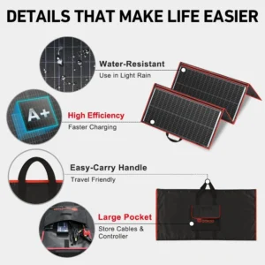 DOKIO 300W Foldable Solar Panel Kit for 12V Batteries & Power Stations, 15.2lb Monocrystalline Charger with PWM Controller, Dual USB, 9.85ft Cable, Folds to 19.3x37.4in for RV Camping view 3