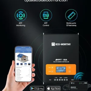 ECO-WORTHY 60A MPPT Solar Charge Controller with Bluetooth&WiFi, Max PV Input 150V,12/24/36/48V Solar Panel Regulator for Lead-Acid/Lifepo4 Battery in Solar System RV view 3