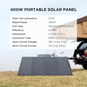 EF ECOFLOW 400W Portable Solar Panel, Foldable & Durable, Complete with an Adjustable Kickstand Case, Waterproof IP68 for Outdoor Adventures view 4