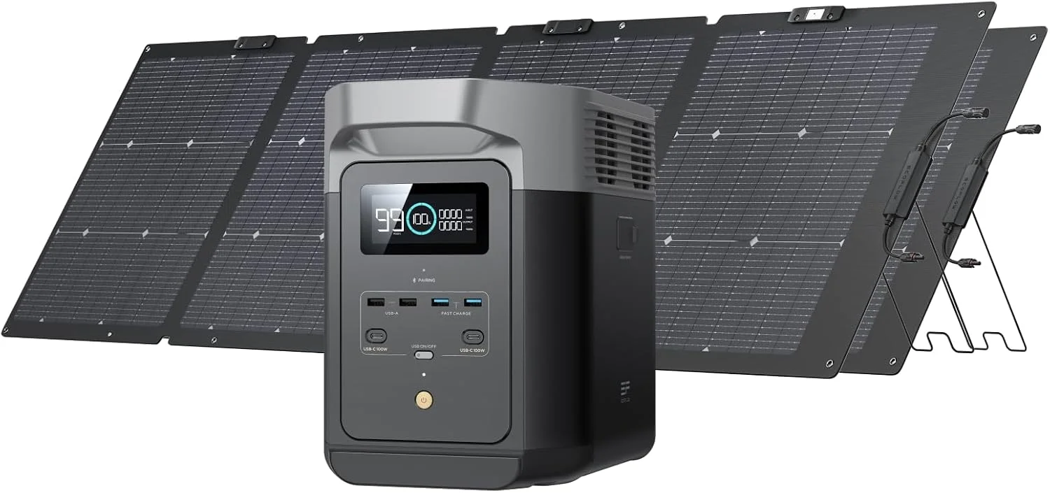 EF ECOFLOW Portable Power Station DELTA 2, 1024Wh LiFePO4 (LFP) Battery, 1800W AC/100W USB-C Output, Solar Generator(Solar Panel Optional) for Home Backup Power, Camping & RVs