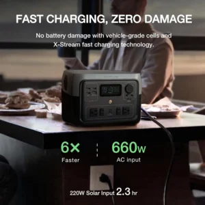 EF ECOFLOW Portable Power Station River 2 Max 500, 499Wh LiFePO4 Battery/ 1 Hour Fast Charging, Up to 1000W Output Solar Generator (Solar Panel Optional) for Outdoor Camping/RVs/Home Use view 2