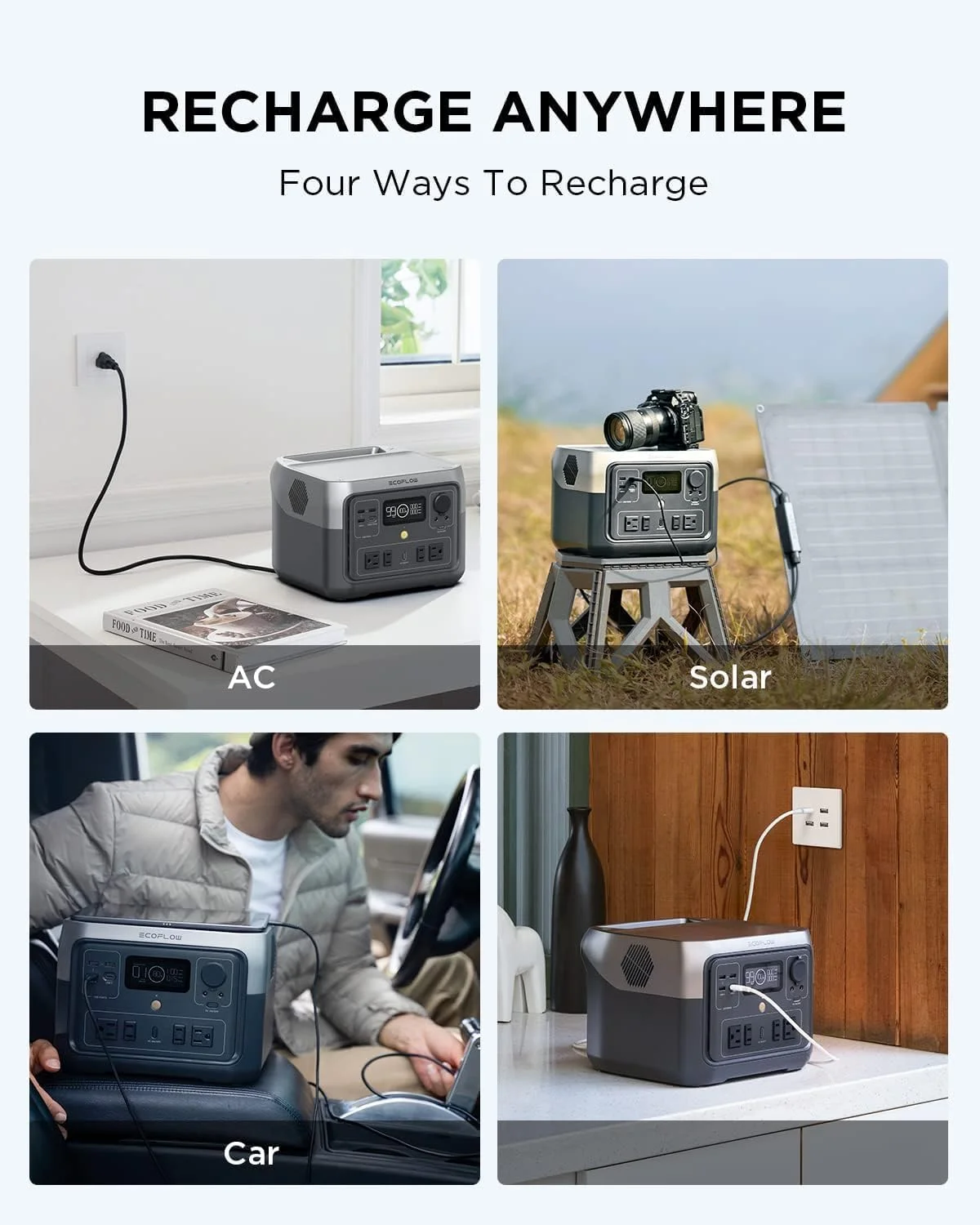 Contents of the EF ECOFLOW RIVER 2 Max 500 box: power station, cables, manual