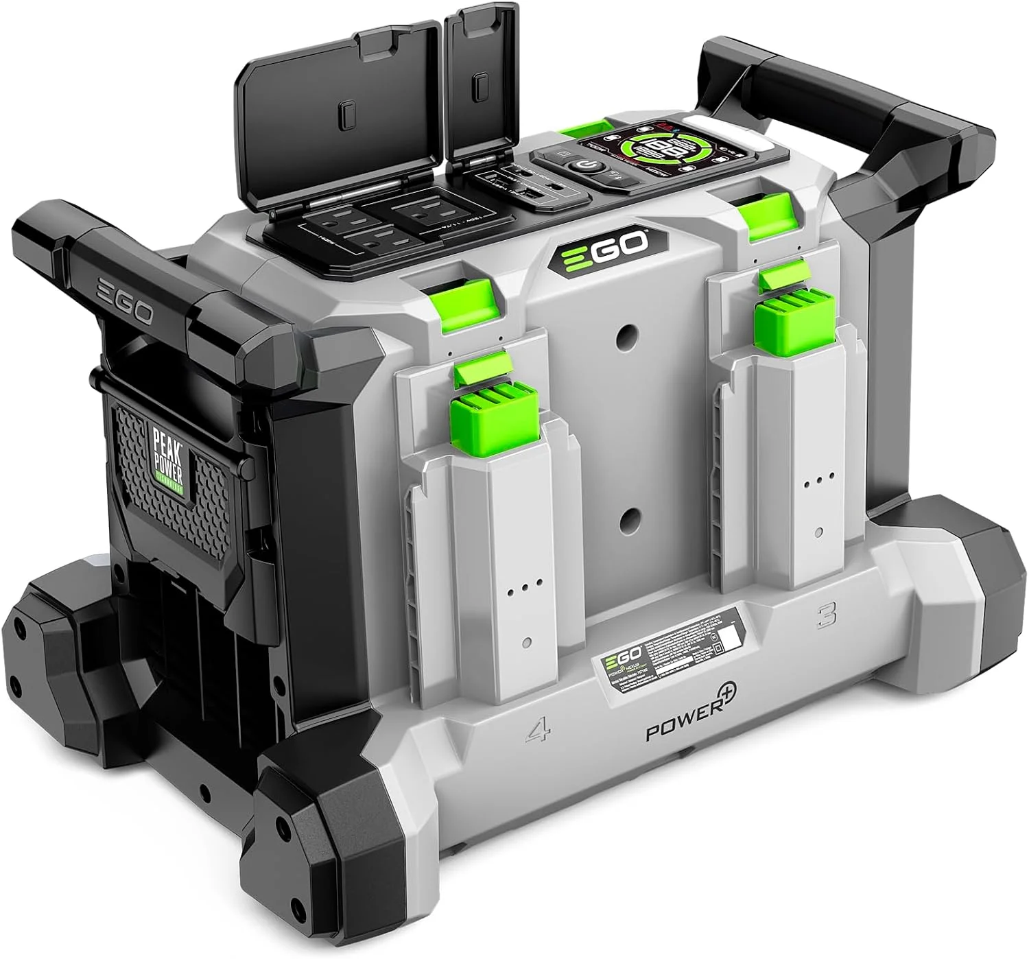 Close-up of EGO 56V ARC Lithium batteries being inserted into the EGO POWER+ PST1400
