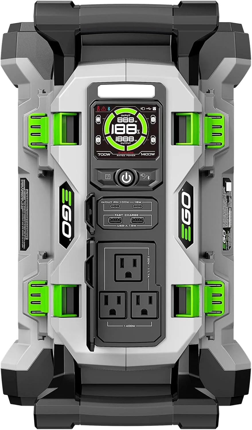 EGO POWER+ PST1400 Portable Power Station with various devices plugged in, demonstrating its connectivity
