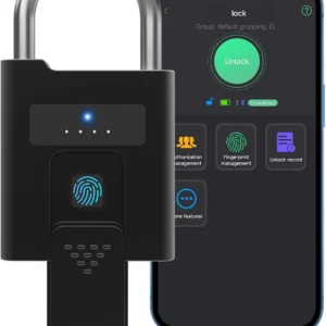 eLinkSmart Fingerprint Padlock with Key Backup, Heavy Duty Weatherproof Bluetooth Biometric Keyless Electronic Digital Smart Pad Lock for Gate Outdoor Fence Storage Locker Pool Shed view 1