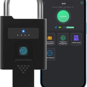 eLinkSmart Fingerprint Padlock with Key Backup, Heavy Duty Weatherproof Bluetooth Biometric Keyless Electronic Digital Smart Pad Lock for Gate Outdoor Fence Storage Locker Pool Shed view 1