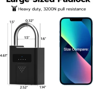 eLinkSmart Fingerprint Padlock with Key Backup, Heavy Duty Weatherproof Bluetooth Biometric Keyless Electronic Digital Smart Pad Lock for Gate Outdoor Fence Storage Locker Pool Shed view 2