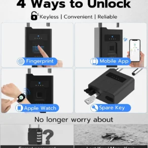 eLinkSmart Fingerprint Padlock with Key Backup, Heavy Duty Weatherproof Bluetooth Biometric Keyless Electronic Digital Smart Pad Lock for Gate Outdoor Fence Storage Locker Pool Shed view 3