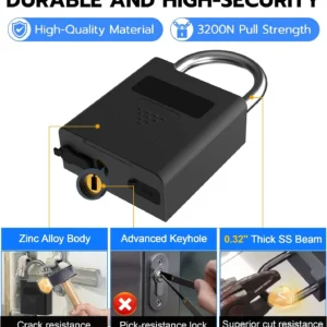 eLinkSmart Fingerprint Padlock with Key Backup, Heavy Duty Weatherproof Bluetooth Biometric Keyless Electronic Digital Smart Pad Lock for Gate Outdoor Fence Storage Locker Pool Shed view 4