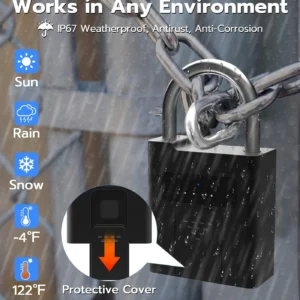 eLinkSmart Fingerprint Padlock with Key Backup, Heavy Duty Weatherproof Bluetooth Biometric Keyless Electronic Digital Smart Pad Lock for Gate Outdoor Fence Storage Locker Pool Shed view 5