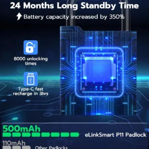 eLinkSmart Fingerprint Padlock with Key Backup, Heavy Duty Weatherproof Bluetooth Biometric Keyless Electronic Digital Smart Pad Lock for Gate Outdoor Fence Storage Locker Pool Shed view 6