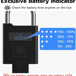 eLinkSmart Fingerprint Padlock with Key Backup, Heavy Duty Weatherproof Bluetooth Biometric Keyless Electronic Digital Smart Pad Lock for Gate Outdoor Fence Storage Locker Pool Shed view 7
