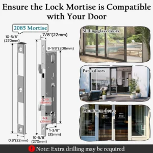 eLinkSmart Sliding Glass Patio Door Smart Lock, Ultra-Slim Mortise Lock – Keyless Entry with Fingerprint, Keypad, RFID & Biometric, Tuya App Control Waterproof for Home, Apartment (Black) view 3