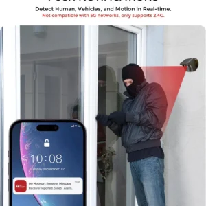 eMACROS Pro 3 Smart Solar Driveway Alarm System (2.4G Wi-Fi), App Push Notifications, 1/2 Mile (2600 ft) Wireless Range Motion Sensor & Plug-in Receiver, Weatherproof Property Alert (No Camera) view 3