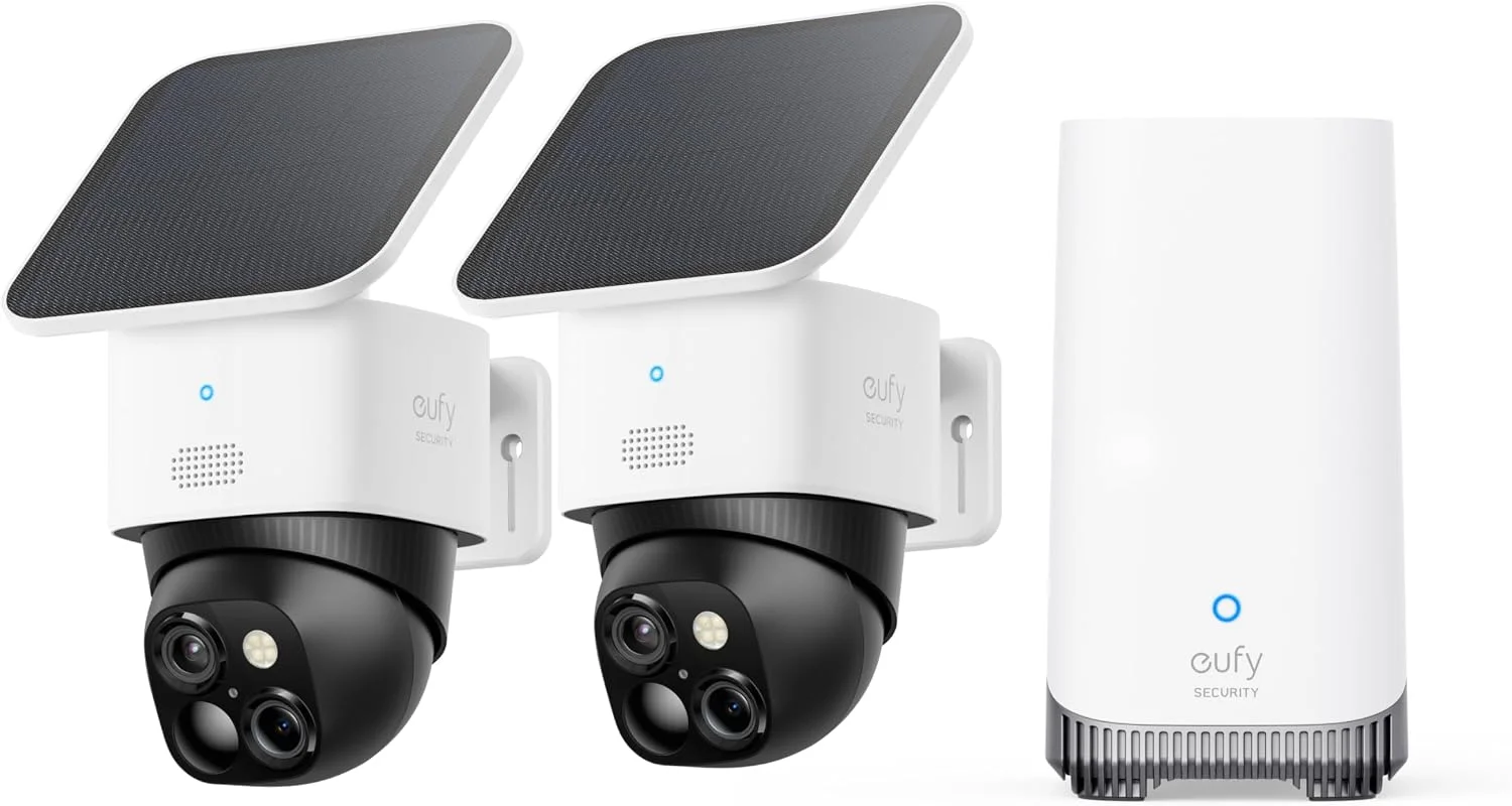 eufy Security 3K Dual Camera, SoloCam S340, Solar Security Cameras Wireless Outdoor, Cameras for Home Security, 360°Coverage, Pan & Tilt, No Blind Spots, No Monthly Fee, Built-in 8GB