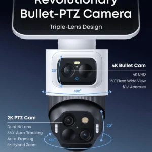 eufy Security eufyCam S4,4K Solar Camera Wireless Outdoor, 3-Lens Bullet-PTZ Cam, 360° Coverage, 8X Auto Zoom, AI Recognition,AI Track, Color Night Vision, 0 Monthly Fee, Built in 32 GB Storage view 2