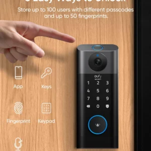 eufy Security Video Smart Lock S330, 3-in-1 Camera+Doorbell+Fingerprint Keyless Entry Door Lock, Smart Wi-Fi Deadbolt for Front Door, 8 GB Built-in Storage, SD Card Expandable, Chime Included view 3
