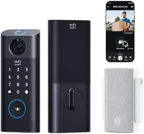 eufy Security Video Smart Lock S330, 3-in-1 Camera+Doorbell+Fingerprint Keyless Entry Door Lock, Smart Wi-Fi Deadbolt for Front Door, 8 GB Built-in Storage, SD Card Expandable, Chime Included