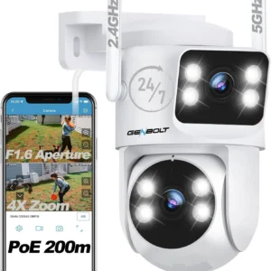 GENBOLT PTZ WiFi Security Camera Outdoor with Dual Lens, CCTV Surveillance with Dual View, Cloud Storage Upgraded with Color Night, Auto Tracking Humanoid Detection [DC&PoE] view 1