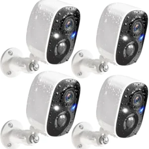 GMK Security Cameras Wireless Outdoor 4 Pack, 2K Battery Powered Cameras for Home Security, Color Night Vision, Motion Detection, 2-Way Talk, IP65 Waterproof, Remote Access, Cloud/SD Storage view 1