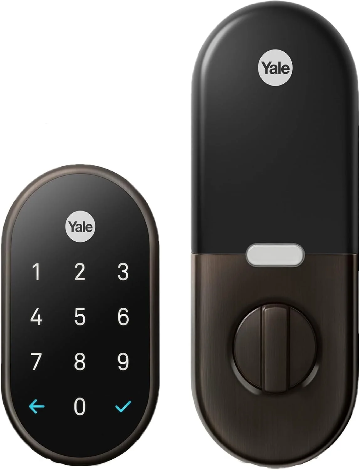 Google Nest x Yale Smart Lock in Oil Rubbed Bronze installed on a front door